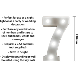 St Helens Battery Operated 3D LED Number 7 Light - Size: 21.8 x 4.3 x 16.5cm - White - Wilko - thumbnail 6