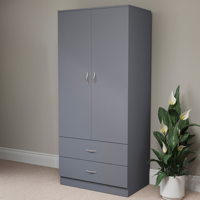 Vida Designs Riano 2 Door 2 Drawer Grey Wardrobe - Size: 2 Door, 2 Drawer - Wilko - image 1