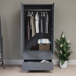 Vida Designs Riano 2 Door 2 Drawer Grey Wardrobe - Size: 2 Door, 2 Drawer - Wilko - thumbnail 6