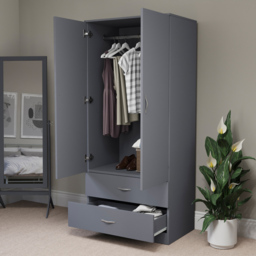 Vida Designs Riano 2 Door 2 Drawer Grey Wardrobe - Size: 2 Door, 2 Drawer - Wilko - thumbnail 5