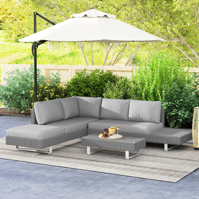 Outsunny 5 Seater Light Grey Cushion Rattan Wicker Sofa Set - Wilko - image 1