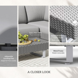 Outsunny 5 Seater Light Grey Cushion Rattan Wicker Sofa Set - Wilko - thumbnail 7