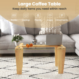 Costway Transparent Wooden Rectangle Coffee Table - Size: 116 x 63 x 13cm - Cream - Wilko - thumbnail 6