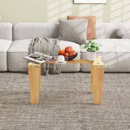 Costway Transparent Wooden Rectangle Coffee Table - Size: 116 x 63 x 13cm - Cream - Wilko - thumbnail 5