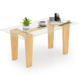 Costway Transparent Wooden Rectangle Coffee Table - Size: 116 x 63 x 13cm - Cream - Wilko - thumbnail 4