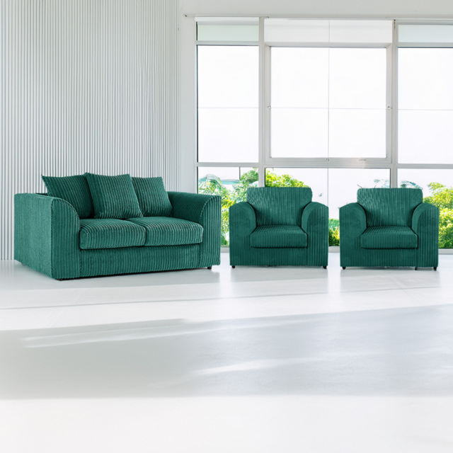 Luxor 4 Seater Teal Jumbo Cord Sofa Suite with Scatter Back - Green - Wilko - image 1