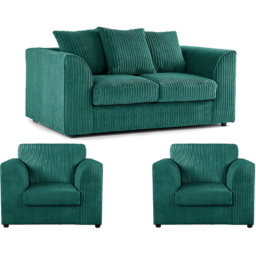 Luxor 4 Seater Teal Jumbo Cord Sofa Suite with Scatter Back - Green - Wilko - thumbnail 3