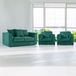 Luxor 4 Seater Teal Jumbo Cord Sofa Suite with Scatter Back - Green - Wilko
