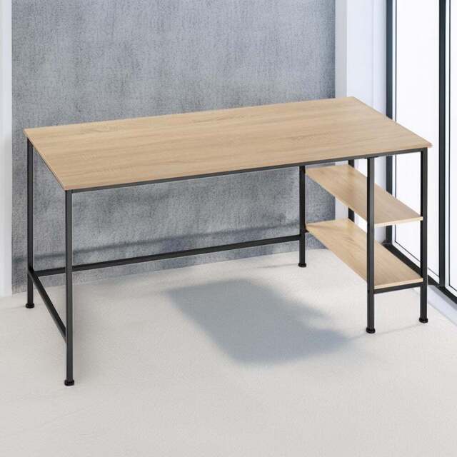 tectake Donegal 2 Shelf Light Wood Oak Sonoma Office Desk - Size: 76.5 x 60 x 140cm - Brown - Wilko - image 1