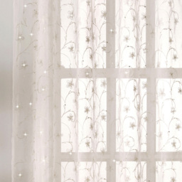 Tyrone Textiles Belle Cream Floral Embroidery Sequins Rod Pocket Voile Panel Curtains 140 x 137cm - Size: W 140 x D 137cm - Wilko - thumbnail 4