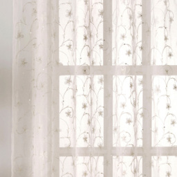 Tyrone Textiles Belle Cream Floral Embroidery Sequins Rod Pocket Voile Panel Curtains 140 x 137cm - Size: W 140 x D 137cm - Wilko - thumbnail 3