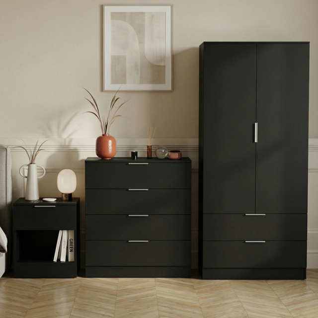 Vida Designs Trega Black 3 Piece Bedroom Furniture Set - Size: 170 x 76 x 53cm - Wilko - image 1