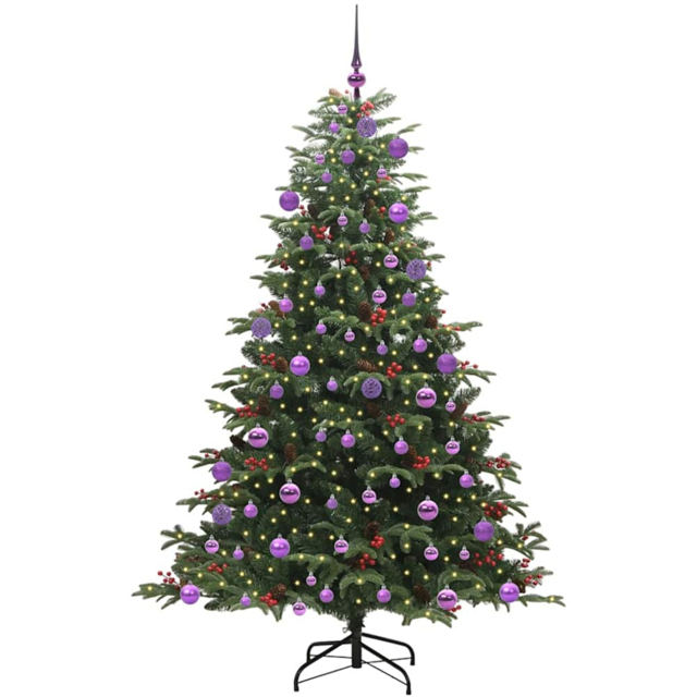 vidaXL Pre-Lit Warm White LED and Lilac Baubles Green Artificial Christmas Tree with Stand 5.9ft - Wilko - image 1