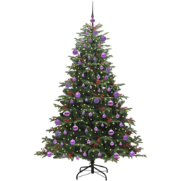 vidaXL Pre-Lit Warm White LED and Lilac Baubles Green Artificial Christmas Tree with Stand 5.9ft - Wilko