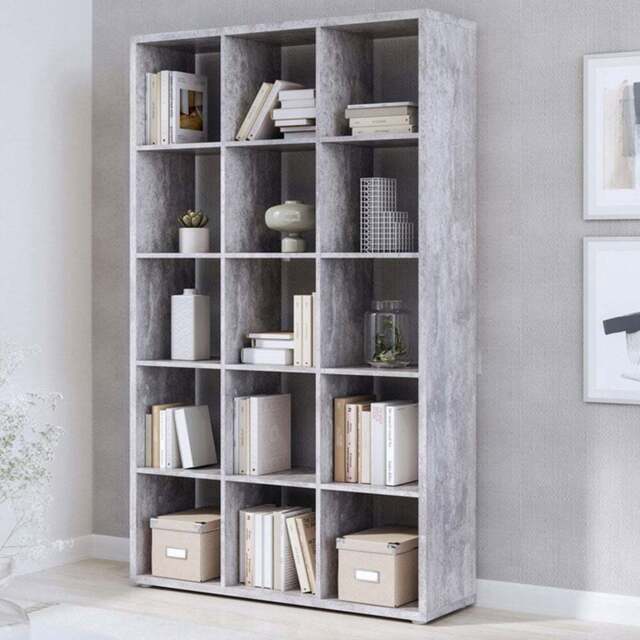Florence Mauro Multi Shelf Concrete Grey Bookshelf - Size: 15 Shelf - Wilko - image 1