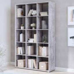 Florence Mauro Multi Shelf Concrete Grey Bookshelf - Size: 15 Shelf - Wilko