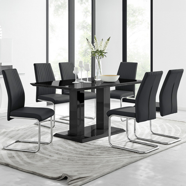 Furniturebox Molini Fortana 6 Seater Dining Set Black High Gloss and Black - Wilko - image 1