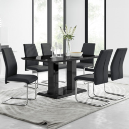 Furniturebox Molini Fortana 6 Seater Dining Set Black High Gloss and Black - Wilko - thumbnail 1