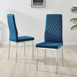 Furniturebox Lucia Valera 4 Seater Round Dining Set Grey Gloss Navy and Chrome - Blue - Wilko - thumbnail 4