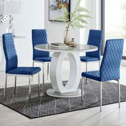 Furniturebox Lucia Valera 4 Seater Round Dining Set Grey Gloss Navy and Chrome - Blue - Wilko - thumbnail 1