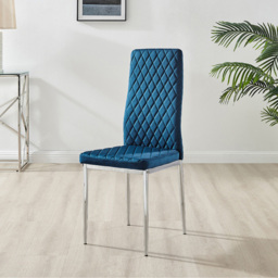 Furniturebox Lucia Valera 4 Seater Round Dining Set Grey Gloss Navy and Chrome - Blue - Wilko - thumbnail 5