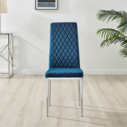 Furniturebox Lucia Valera 4 Seater Round Dining Set Grey Gloss Navy and Chrome - Blue - Wilko - thumbnail 6