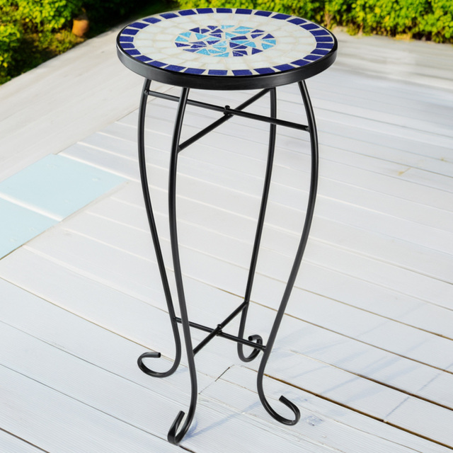 tectake Mosaic White and Blue Balcony Table - Size: 61.5 x 30 x 30cm - Wilko - image 1