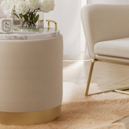 Lara Cream Velvet and Brushed Gold Small Pouffe - LPD Home - Wilko - thumbnail 5