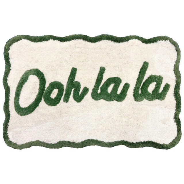 Mooky Mats Ooh La La Slogan Scallop Green and Cream Non Slip Bath Mat 50 x 80cm - Size: 50 x 80 x 1cm - Wilko - image 1