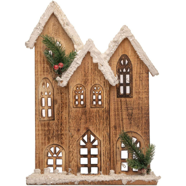 Shatchi Brown Snow Covered Wooden House LED Christmas Decoration - Size: 35 x 24 x 7cm - Wilko - image 1