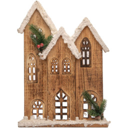 Shatchi Brown Snow Covered Wooden House LED Christmas Decoration - Size: 35 x 24 x 7cm - Wilko - thumbnail 1