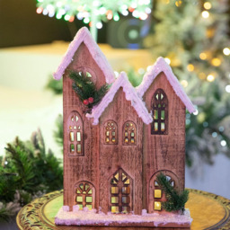 Shatchi Brown Snow Covered Wooden House LED Christmas Decoration - Size: 35 x 24 x 7cm - Wilko - thumbnail 4