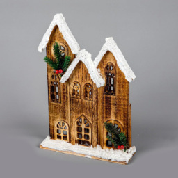Shatchi Brown Snow Covered Wooden House LED Christmas Decoration - Size: 35 x 24 x 7cm - Wilko - thumbnail 3