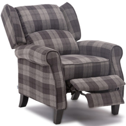 Furniture Online Eaton Charcoal Wing Back Checkered Recliner Chair - Size: 102 x 79.5 x 88cm - Wilko - thumbnail 6