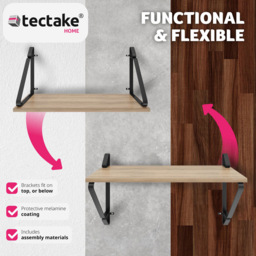 tectake Irvine Light Wood Wall Oak Sonoma Shelf Set of 2 - Size: 33.5 x 20 x 60cm - Brown - Wilko - thumbnail 4