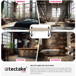 tectake Irvine Light Wood Wall Oak Sonoma Shelf Set of 2 - Size: 33.5 x 20 x 60cm - Brown - Wilko - thumbnail 5