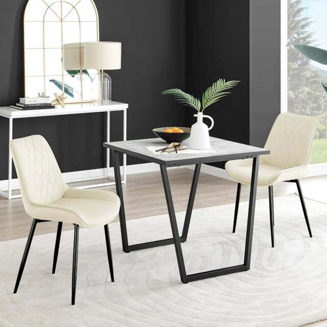 Furniturebox Copeland Cesano Marble Effect 2 Seater Dining Set White Cream and Black - Wilko - image 1