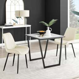 Furniturebox Copeland Cesano Marble Effect 2 Seater Dining Set White Cream and Black - Wilko - thumbnail 1
