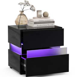 Costway 2 Drawer Black LED Bedside Table - Wilko - thumbnail 4