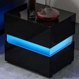Costway 2 Drawer Black LED Bedside Table - Wilko