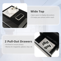 Costway 2 Drawer Black LED Bedside Table - Wilko - thumbnail 7