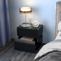 Costway 2 Drawer Black LED Bedside Table - Wilko - thumbnail 5