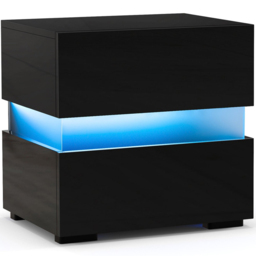 Costway 2 Drawer Black LED Bedside Table - Wilko - thumbnail 3