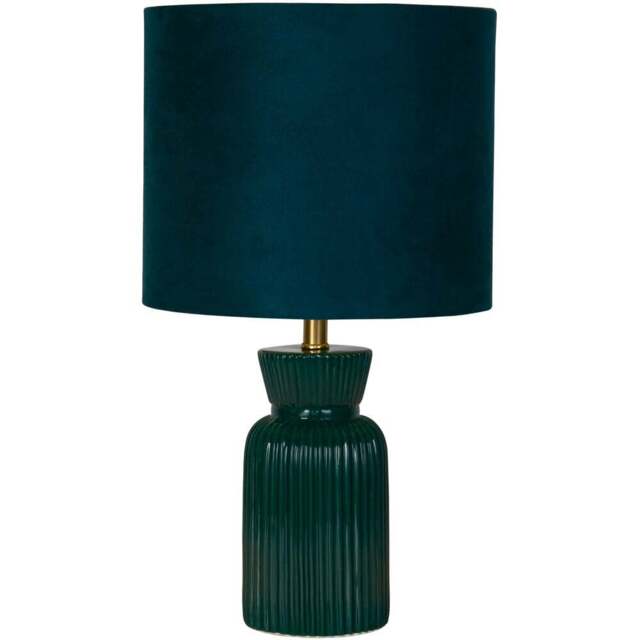 Lighting Collection Romero Suede Effect Fabric Shade Green Ceramic Table Lamp - Size: 30.5 x 23.5 x 23.5cm - Emerald - Wilko - image 1