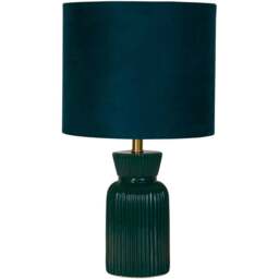 Lighting Collection Romero Suede Effect Fabric Shade Green Ceramic Table Lamp - Size: 30.5 x 23.5 x 23.5cm - Emerald - Wilko