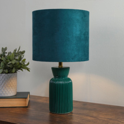 Lighting Collection Romero Suede Effect Fabric Shade Green Ceramic Table Lamp - Size: 30.5 x 23.5 x 23.5cm - Emerald - Wilko - thumbnail 3