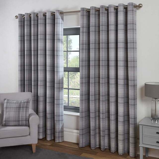 Divante Hatfield Grey Check Blackout Curtains 229 x 229cm - Size: W 228 x D 228cm - Wilko - image 1