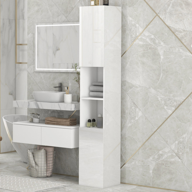 Portland 2 Door 2 Shelf White Gloss Bathroom Cabinet - Size: 30 x 30 x 181.5cm - Wilko - image 1