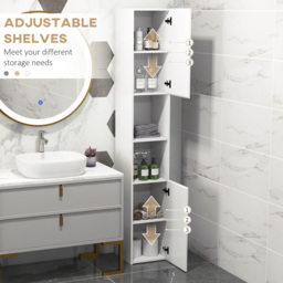 Portland 2 Door 2 Shelf White Gloss Bathroom Cabinet - Size: 30 x 30 x 181.5cm - Wilko - thumbnail 7