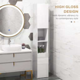 Portland 2 Door 2 Shelf White Gloss Bathroom Cabinet - Size: 30 x 30 x 181.5cm - Wilko - thumbnail 6